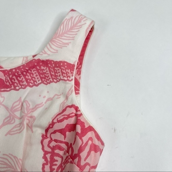 Bahama Hand Prints Beach Cream & Pink Conch Shell Summer Vacation Mini Dress - Picture 10 of 16